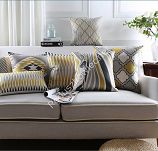 Poduszki dekoracyjne na kanapę - musztardowe, szare