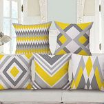 Poduszki dekoracyjne żółto-szare  wzory geometryczne nowoczesne skandynawskie  