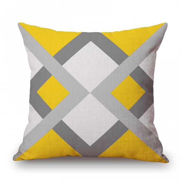 Żółta poduszka dekoracyjna szara wzory geometryczne nowoczesna skandynawski styl na kanapę do salonu 