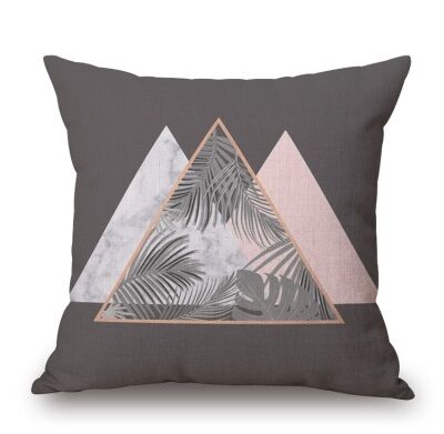 poduszka dekoracyjna z nowoczesnym wzorem geometrycznym w liście jungle trójkąty szara beżowa